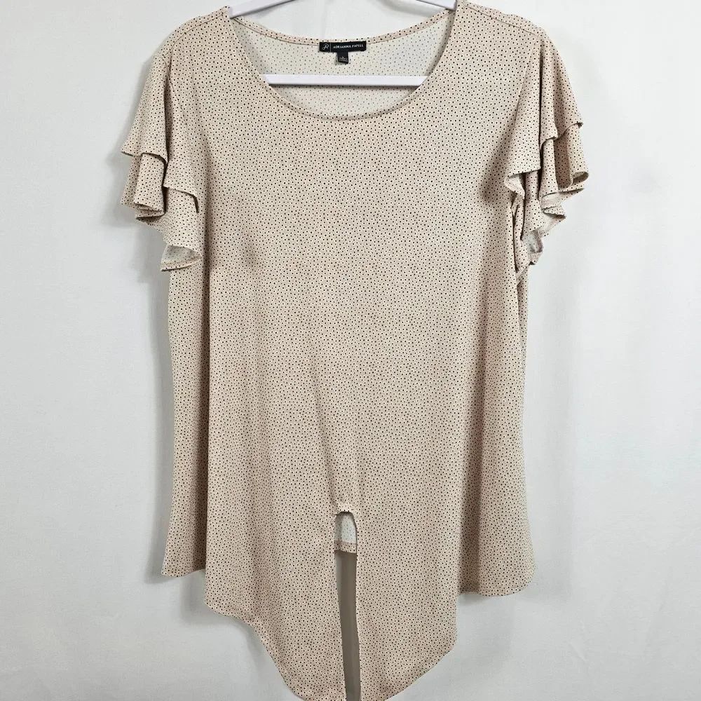 Adrianna Papell Ruffle Sleeve Tie Front Blouse In Pale Pink - Size L